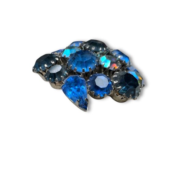 Karu Arke Signed Blue Crystal Brooch Earrings Set Selenium Glow - Picture 12 of 13